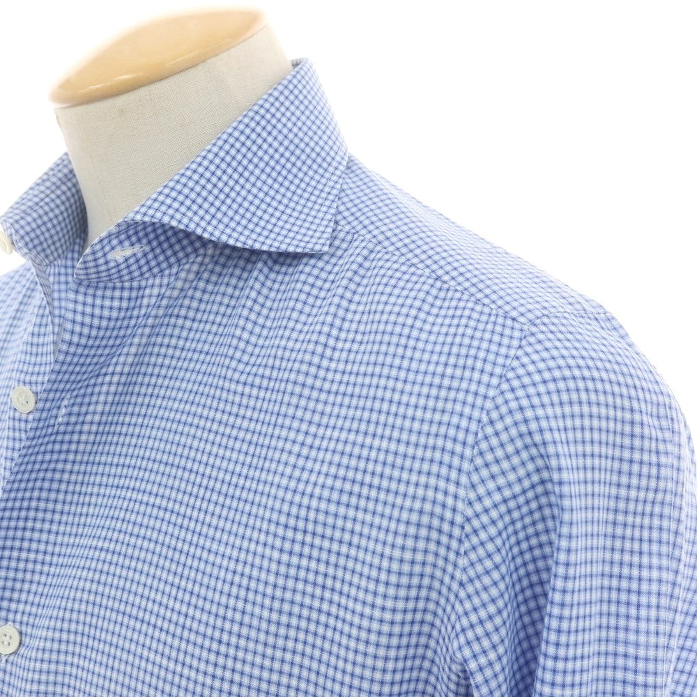 【中古】ルイジ ボレッリ Luigi Borrelli コットン系 チェック ワイドカラー カジュアルシャツ ブルー【 37 】【 状態ランクC 】【 メンズ 】