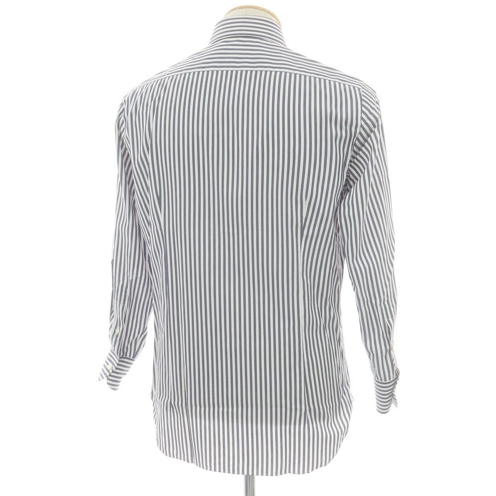 【中古】マリアサンタンジェロ Maria Santangelo コットン系 ストライプ ワイドカラー ドレスシャツ ネイビーxブラウン【 38 】【 状態ランクB 】【 メンズ 】