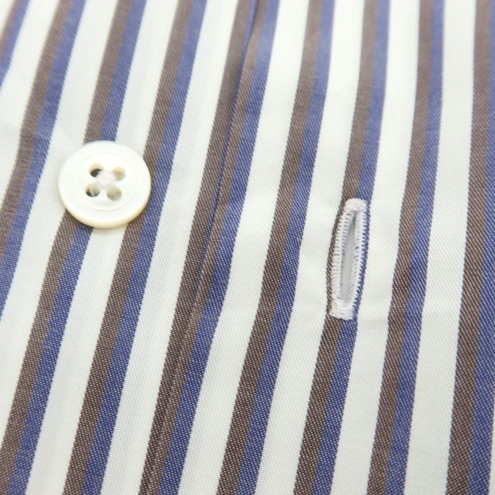 【中古】マリアサンタンジェロ Maria Santangelo コットン系 ストライプ ワイドカラー ドレスシャツ ネイビーxブラウン【 38 】【 状態ランクB 】【 メンズ 】