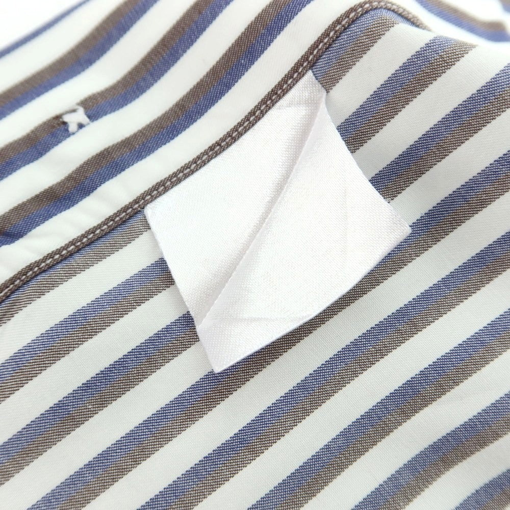 【中古】マリアサンタンジェロ Maria Santangelo コットン系 ストライプ ワイドカラー ドレスシャツ ネイビーxブラウン【 38 】【 状態ランクB 】【 メンズ 】