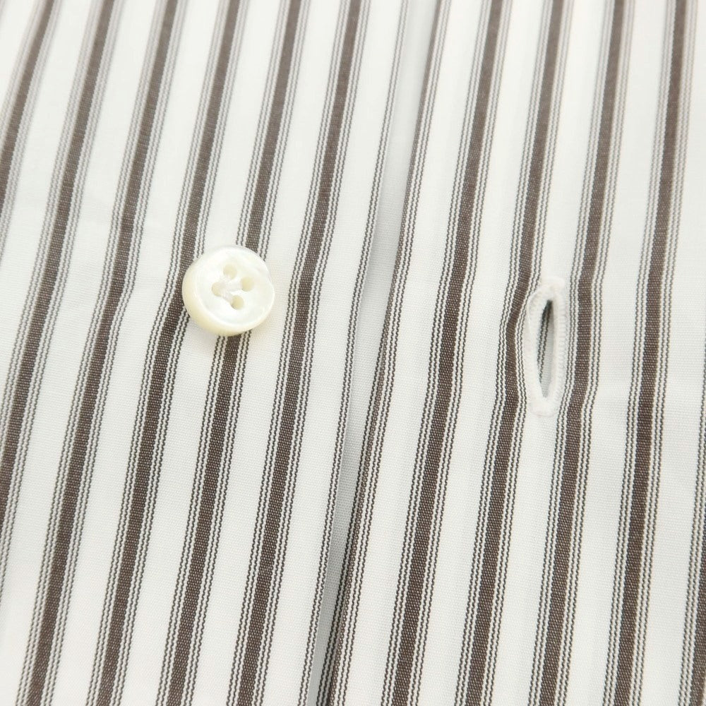 【中古】バルバ BARBA コットン ストライプ ワイドカラー ドレスシャツ ダークブラウンxホワイト【 38 】【 状態ランクB 】【 メンズ 】