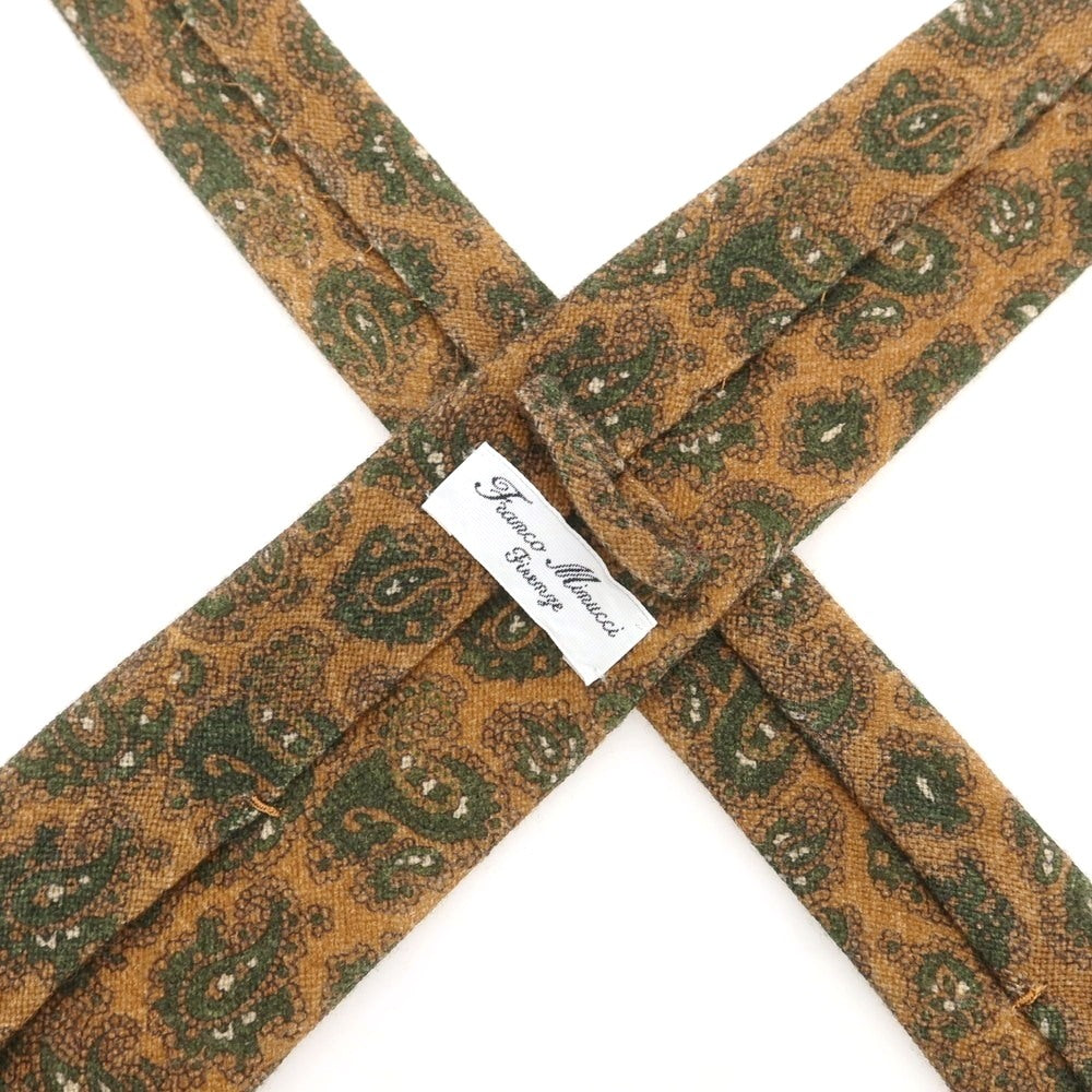 【中古】フランコミヌッチ franco minucci ウール プリント ペイズリー柄ネクタイ ライトブラウンxグリーン【 状態ランクB 】【 メンズ 】