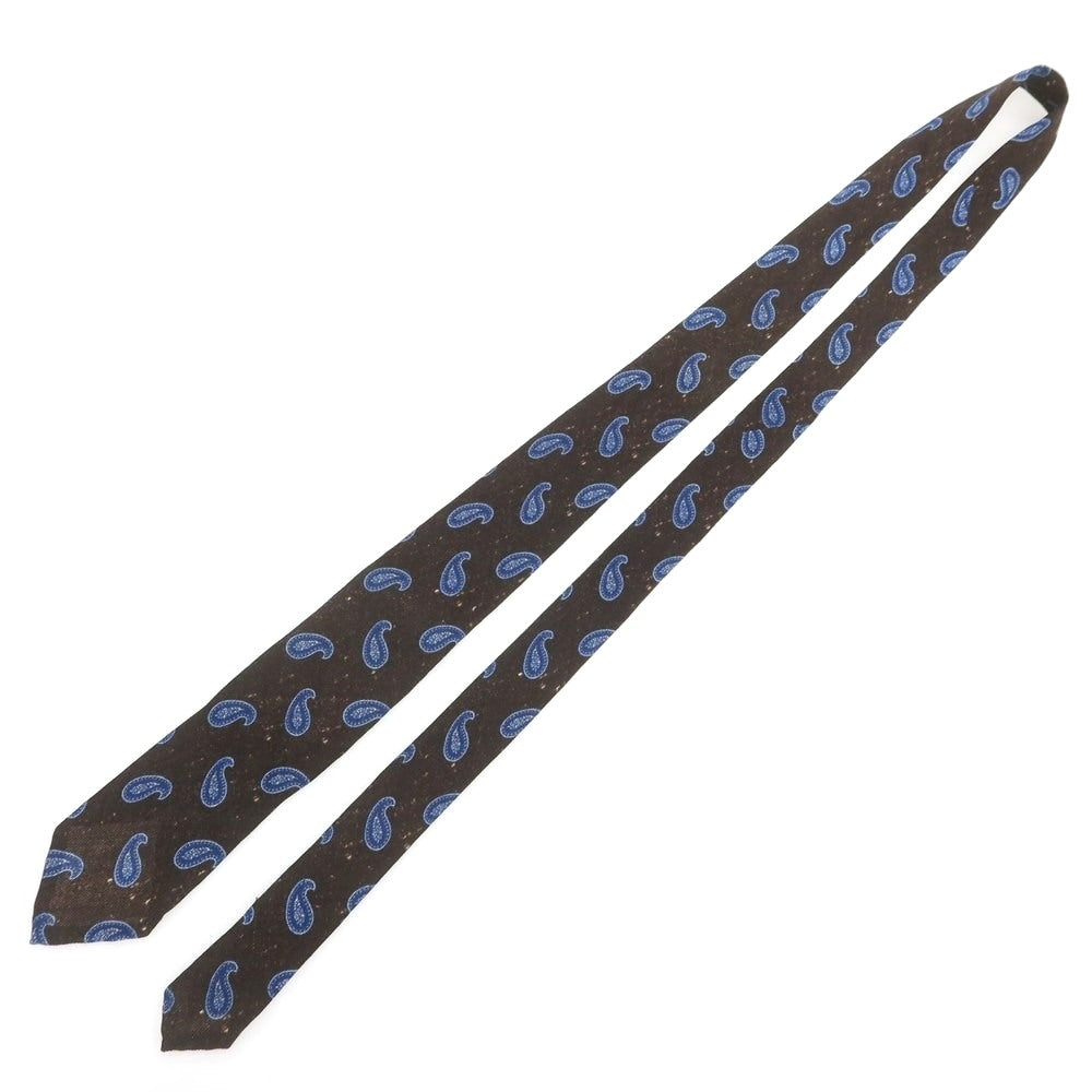 【中古】エレディキャリーニ EREDI CHIARINI ウール プリント ペイズリー柄ネクタイ ダークブラウンxブルー【 状態ランクB 】【 メンズ 】