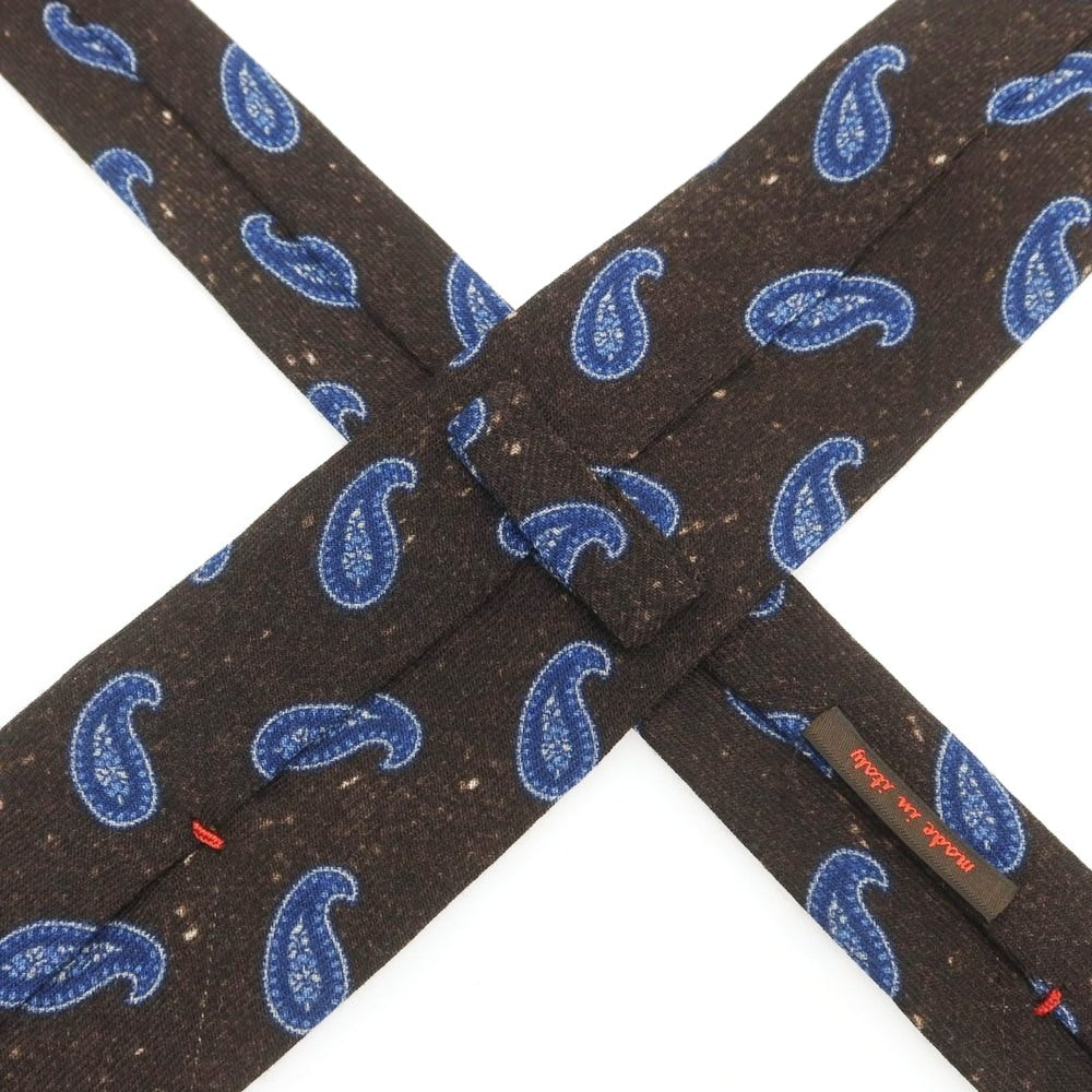 【中古】エレディキャリーニ EREDI CHIARINI ウール プリント ペイズリー柄ネクタイ ダークブラウンxブルー【 状態ランクB 】【 メンズ 】