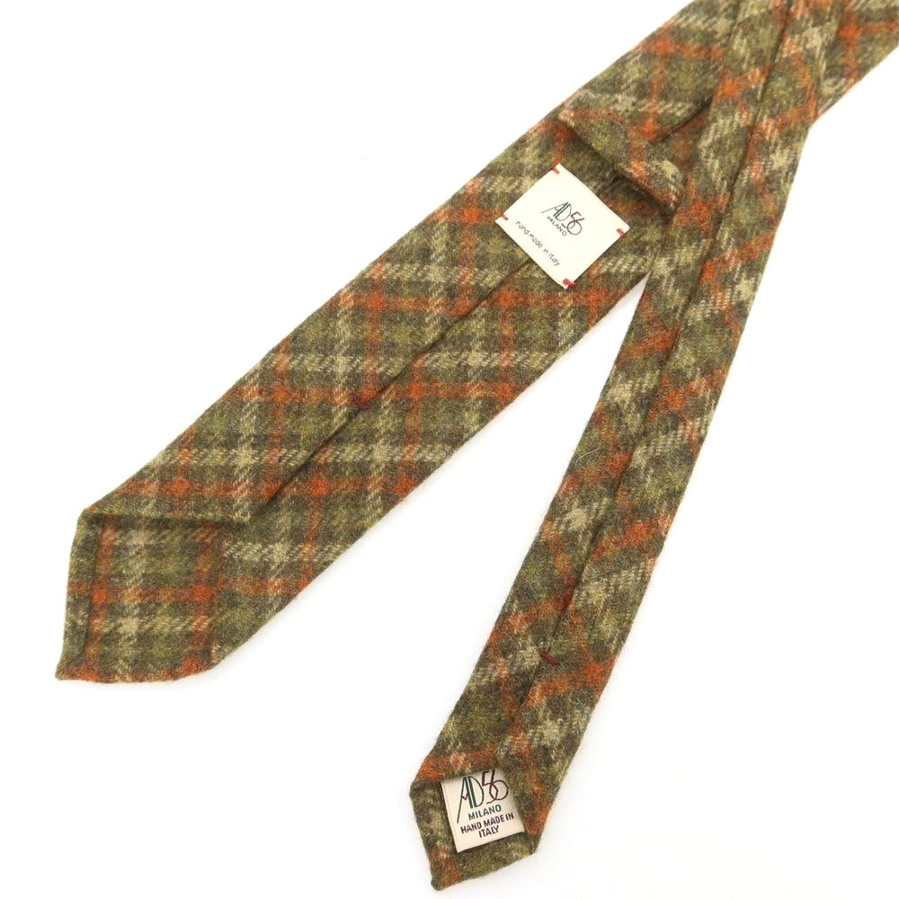 【中古】エーディーチンクワンタセイ AD56 ウール チェック柄ネクタイ ライトオリーブ系xオレンジ【 状態ランクB 】【 メンズ 】