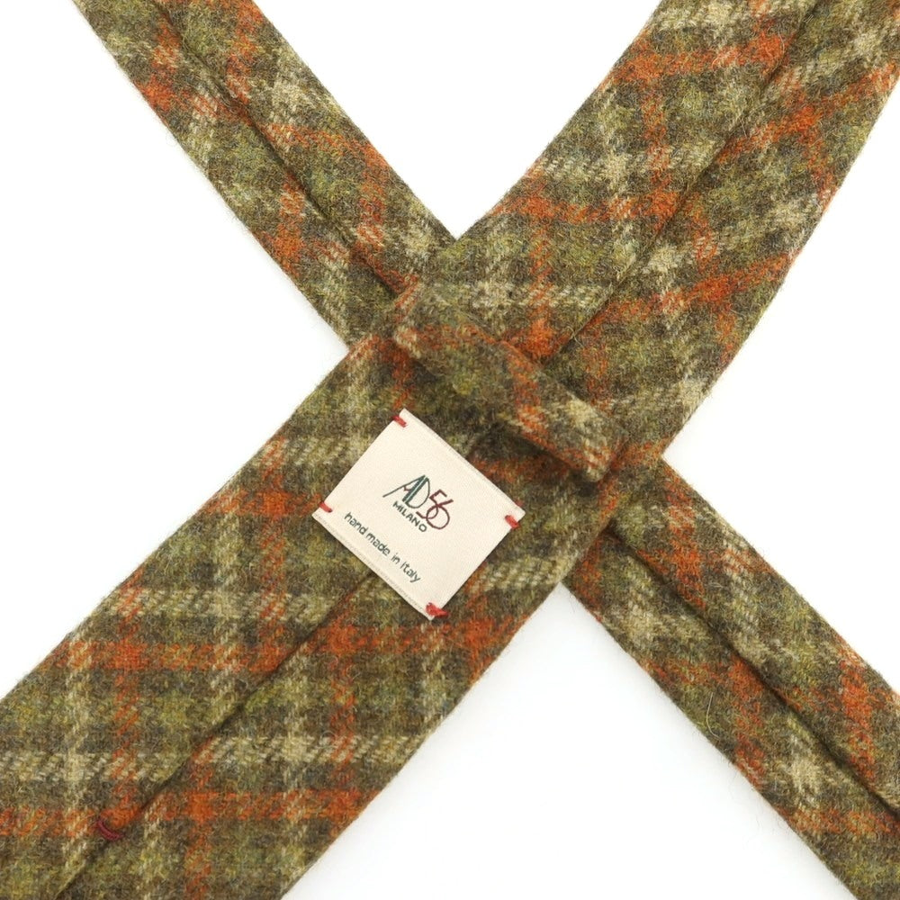 【中古】エーディーチンクワンタセイ AD56 ウール チェック柄ネクタイ ライトオリーブ系xオレンジ【 状態ランクB 】【 メンズ 】