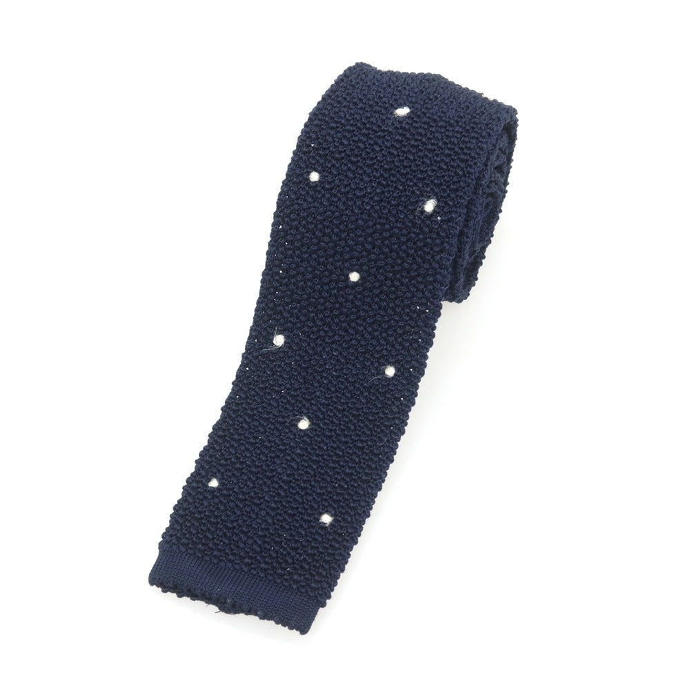 【中古】アスコット ASCOT BEAMS F別注 シルク ドット柄 ニットタイ ネクタイ ネイビーxホワイト【 状態ランクB 】【 メンズ 】
