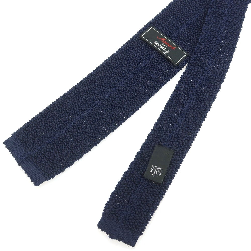 【中古】アスコット ASCOT BEAMS F別注 シルク ドット柄 ニットタイ ネクタイ ネイビーxホワイト【 状態ランクB 】【 メンズ 】