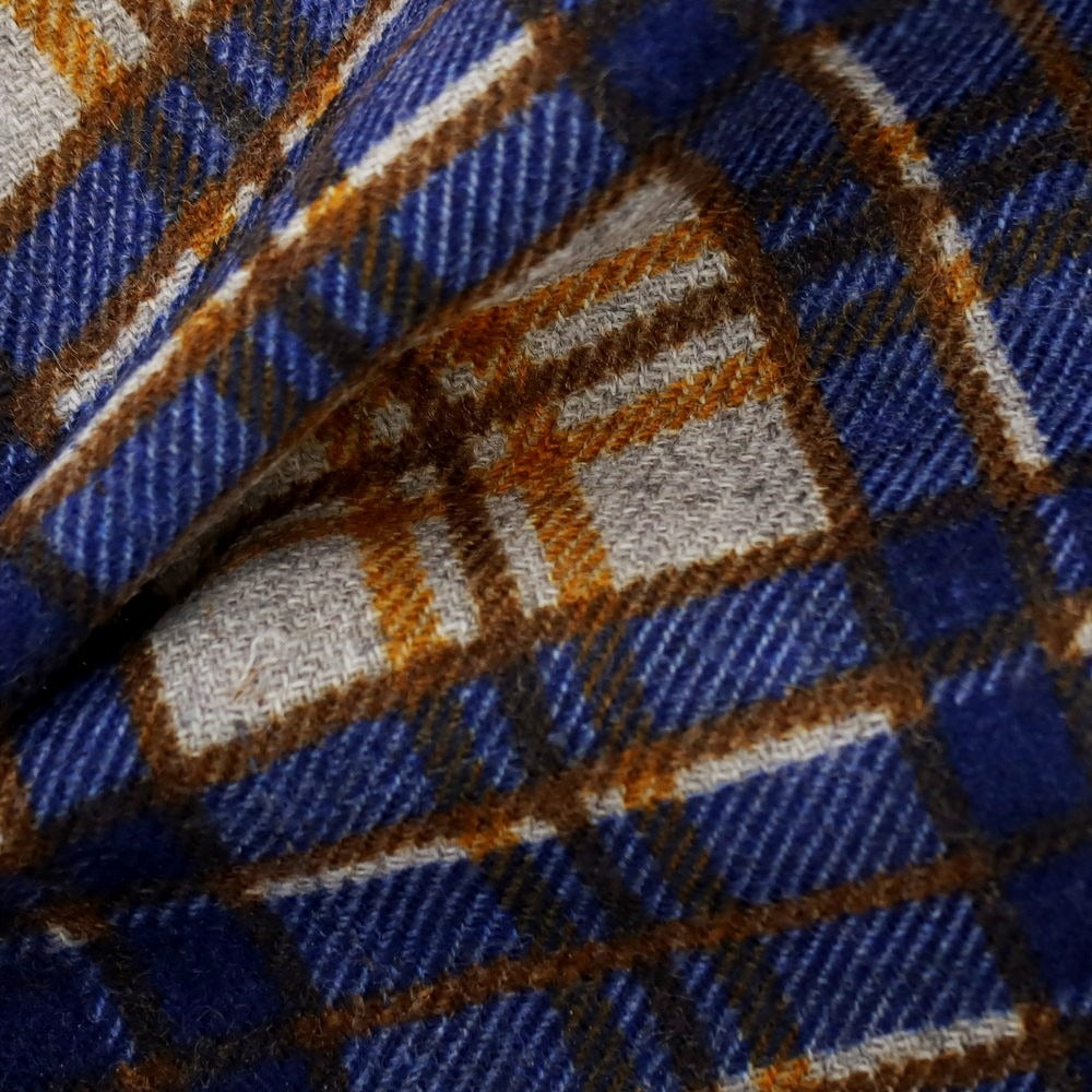 【中古】ルイジ ボレッリ Luigi Borrelli ウール チェック柄 ポケットチーフ ネイビーxブラウン【 状態ランクA 】【 メンズ 】