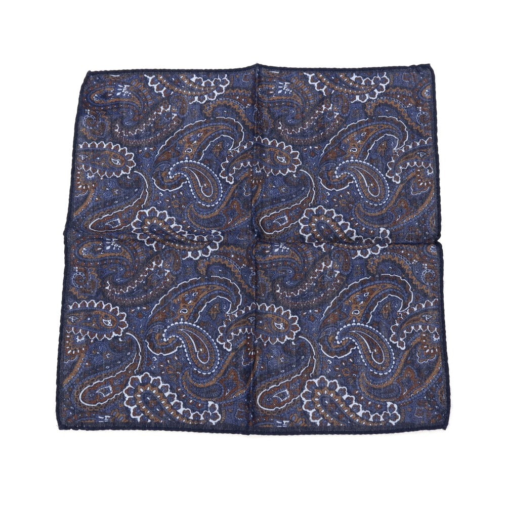 【中古】ジエレ GIERRE ウールシルク ペイズリー柄 ポケットチーフ ネイビーxダークブラウン【 状態ランクA 】【 メンズ 】