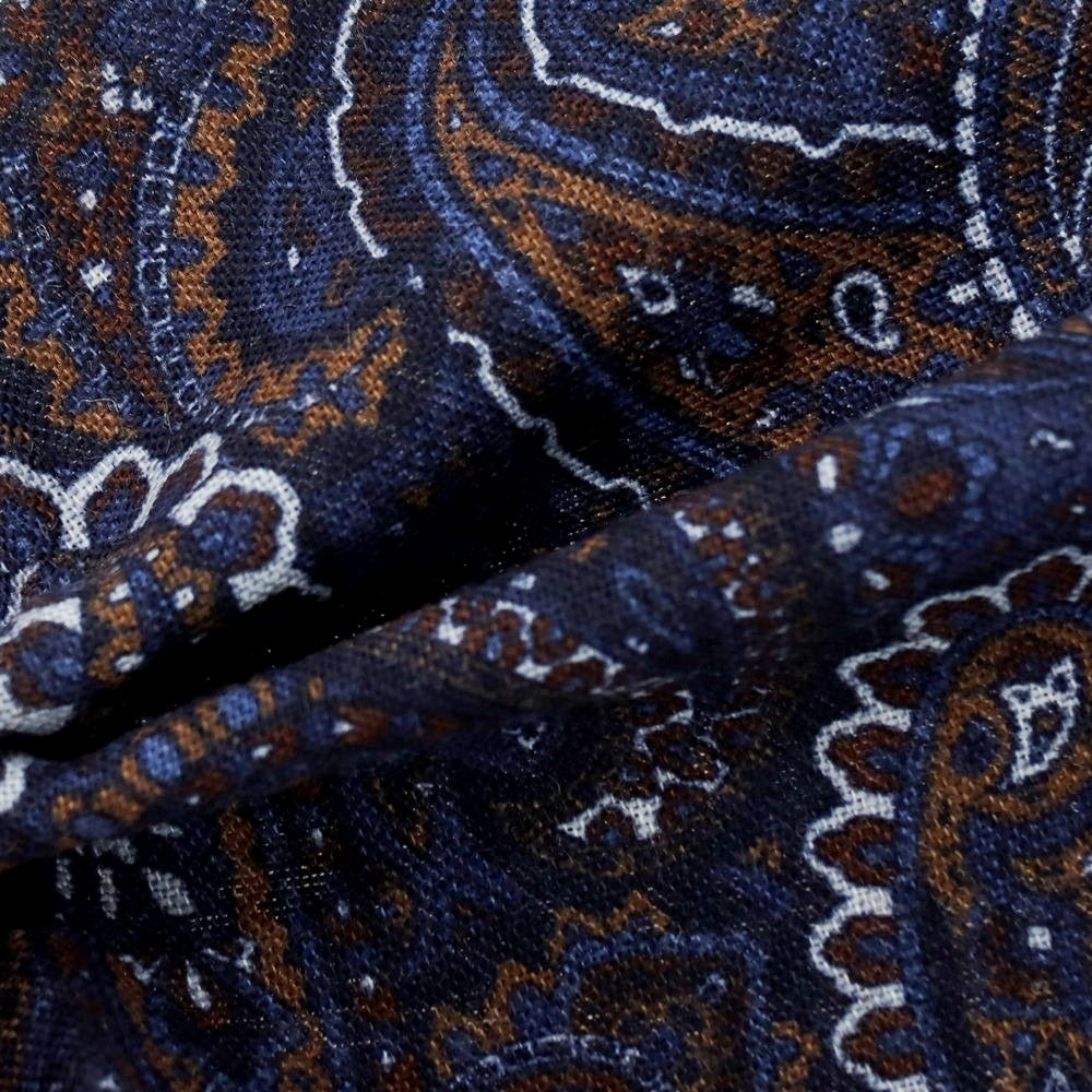 【中古】ジエレ GIERRE ウールシルク ペイズリー柄 ポケットチーフ ネイビーxダークブラウン【 状態ランクA 】【 メンズ 】