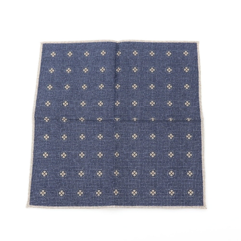 【中古】エレディキャリーニ EREDI CHIARINI シルクコットン 小紋 ポケットチーフ ネイビーxトープ【 状態ランクA 】【 メンズ 】