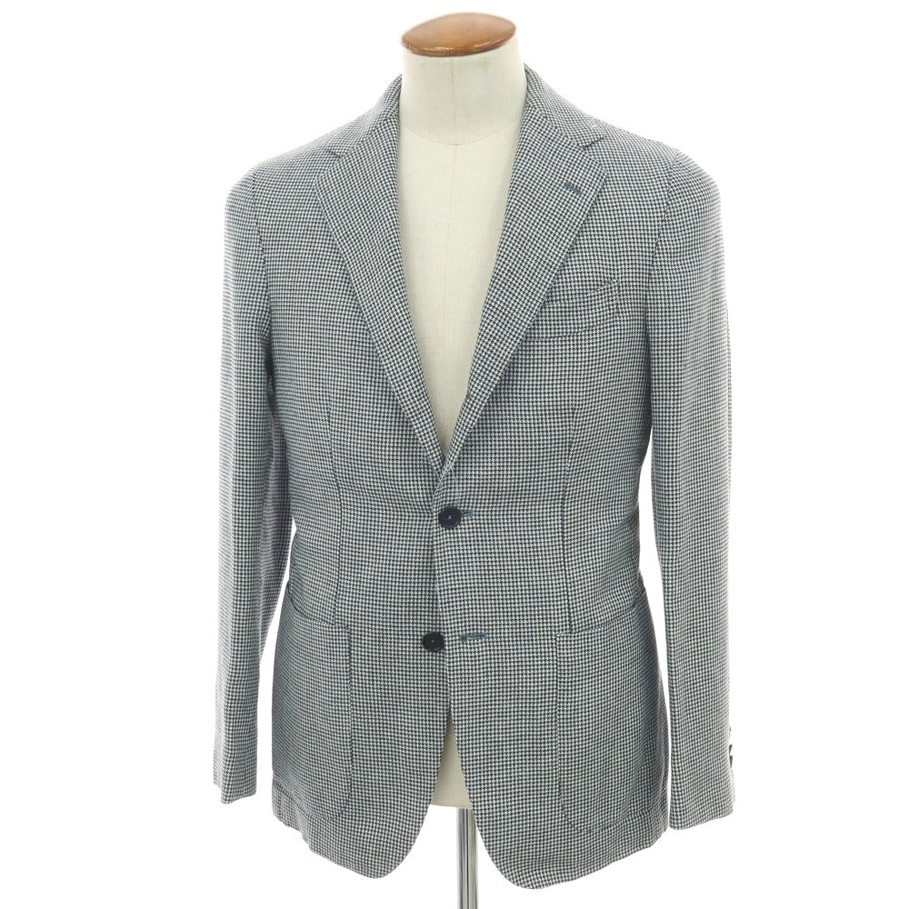 【中古】エリコフォルミコラ ERRICO FORMICOLA シルクリネンウール ハウンドトゥース 3B テーラードジャケット ホワイトxブラック×ライトブルー【 46 】【 状態ランクB 】【 メンズ 】