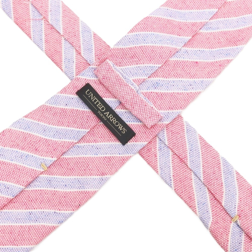 【中古】ユナイテッドアローズ UNITED ARROWS シルク ストライプ柄ネクタイ ピンクxブルー【 状態ランクB 】【 メンズ 】