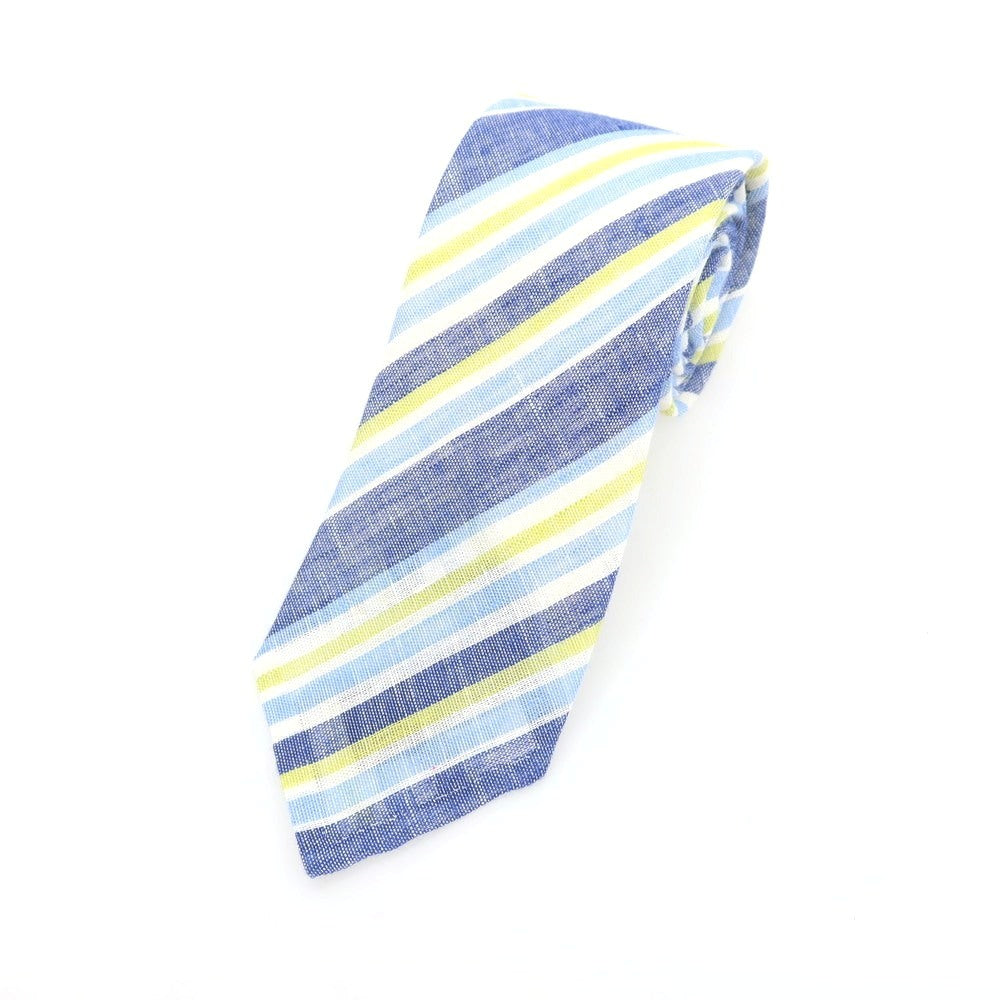 【中古】ユナイテッドアローズ UNITED ARROWS リネン ストライプ柄ネクタイ ブルーxライトグリーン【 状態ランクB 】【 メンズ 】