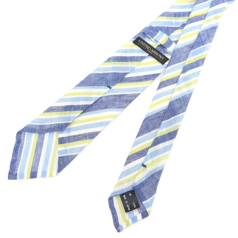 【中古】ユナイテッドアローズ UNITED ARROWS リネン ストライプ柄ネクタイ ブルーxライトグリーン【 状態ランクB 】【 メンズ 】
