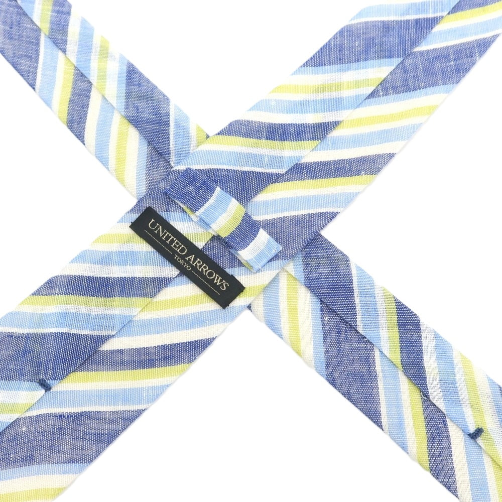 【中古】ユナイテッドアローズ UNITED ARROWS リネン ストライプ柄ネクタイ ブルーxライトグリーン【 状態ランクB 】【 メンズ 】