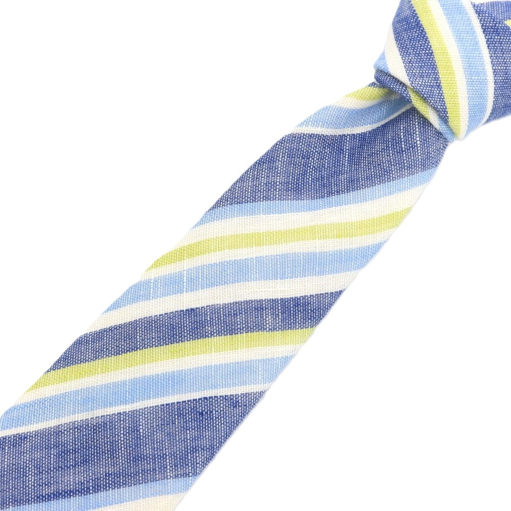 【中古】ユナイテッドアローズ UNITED ARROWS リネン ストライプ柄ネクタイ ブルーxライトグリーン【 状態ランクB 】【 メンズ 】