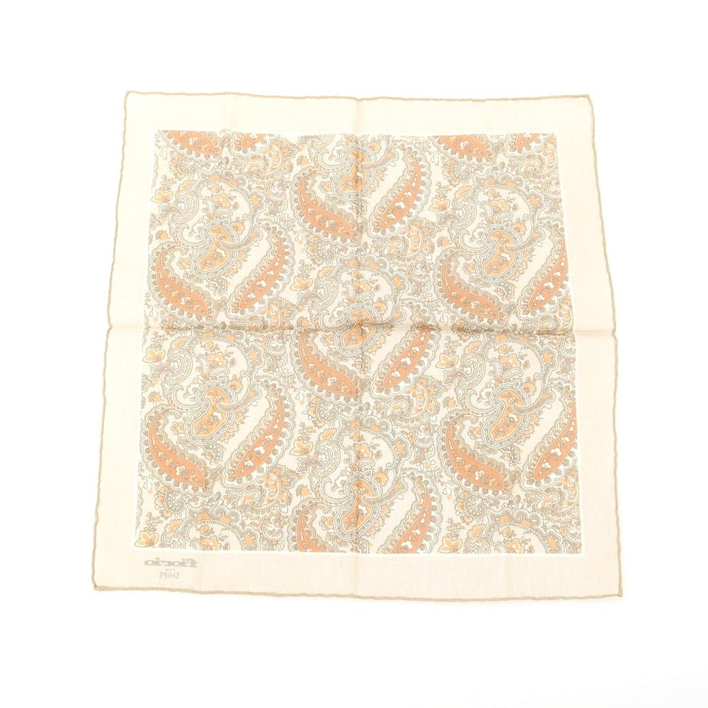【中古】フィオリオ FIORIO シルク ペイズリー柄 ポケットチーフ ベージュxオレンジ【 状態ランクB 】【 メンズ 】