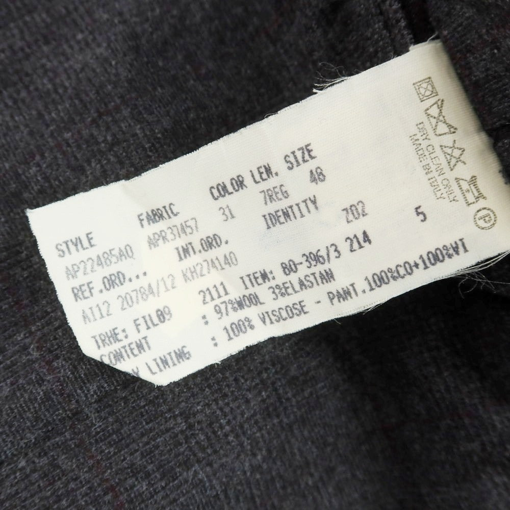 【中古】ラルディーニ LARDINI ストレッチウール チェック 3つボタンスーツ ダークグレーxワイン【 48 】【 状態ランクC 】【 メンズ 】