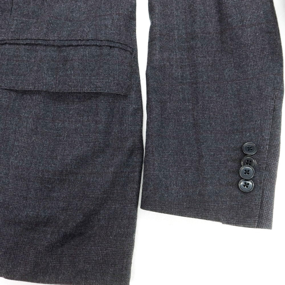 【中古】ラルディーニ LARDINI ストレッチウール チェック 3つボタンスーツ ダークグレーxワイン【 48 】【 状態ランクC 】【 メンズ 】