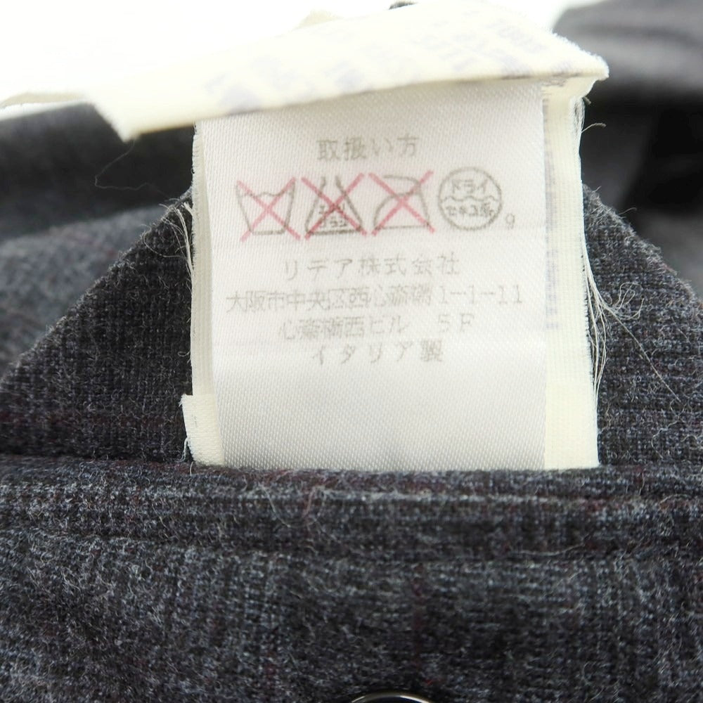【中古】ラルディーニ LARDINI ストレッチウール チェック 3つボタンスーツ ダークグレーxワイン【 48 】【 状態ランクC 】【 メンズ 】