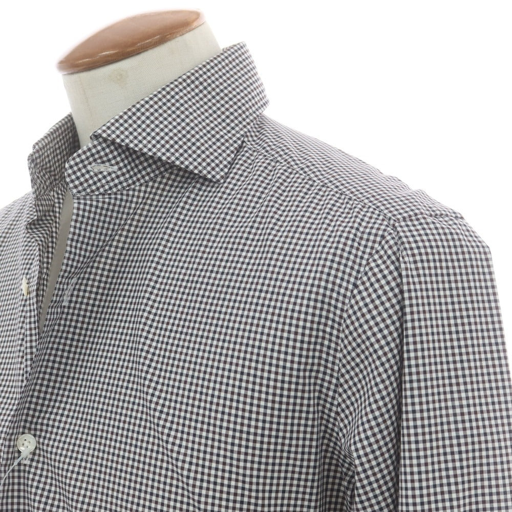 【中古】バルバ ダンディライフ BARBA DANDY LIFE コットン チェック ワイドカラー カジュアルシャツ ホワイトxブラウン【 40 】【 状態ランクC 】【 メンズ 】