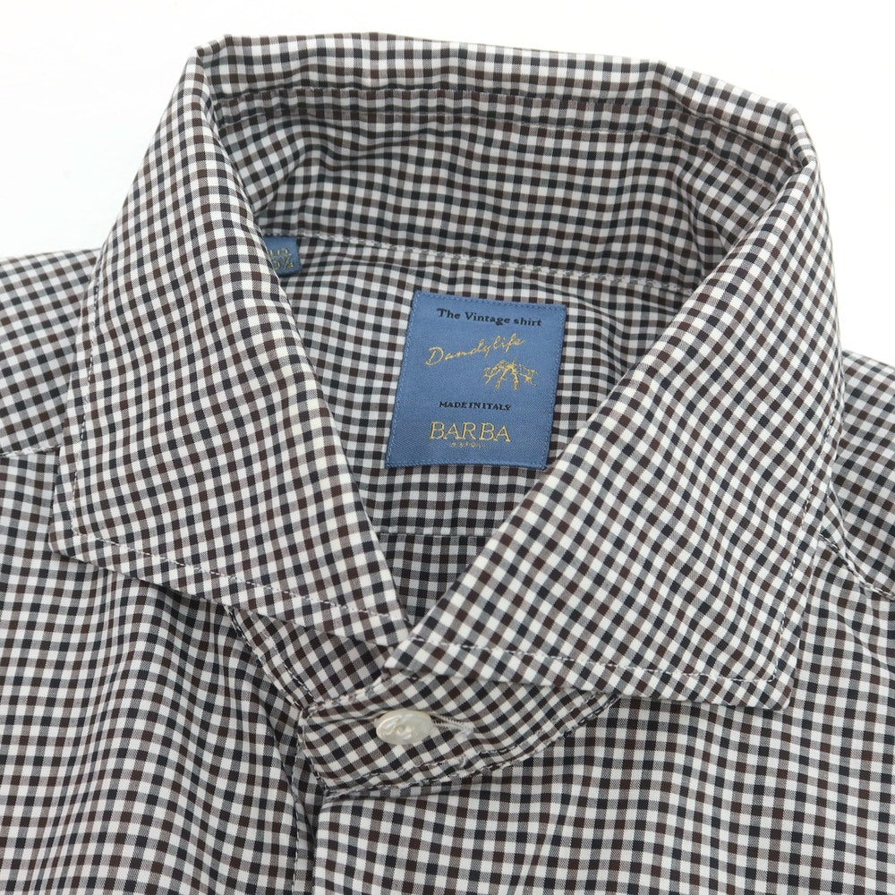 【中古】バルバ ダンディライフ BARBA DANDY LIFE コットン チェック ワイドカラー カジュアルシャツ ホワイトxブラウン【 40 】【 状態ランクC 】【 メンズ 】