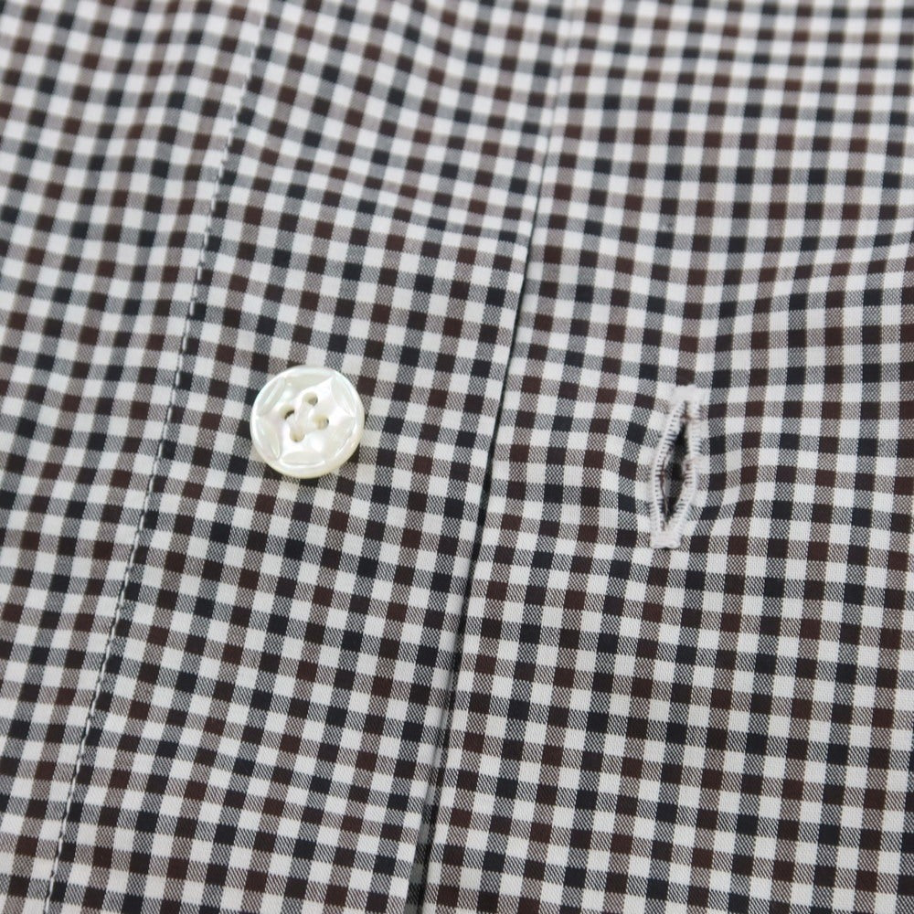 【中古】バルバ ダンディライフ BARBA DANDY LIFE コットン チェック ワイドカラー カジュアルシャツ ホワイトxブラウン【 40 】【 状態ランクC 】【 メンズ 】