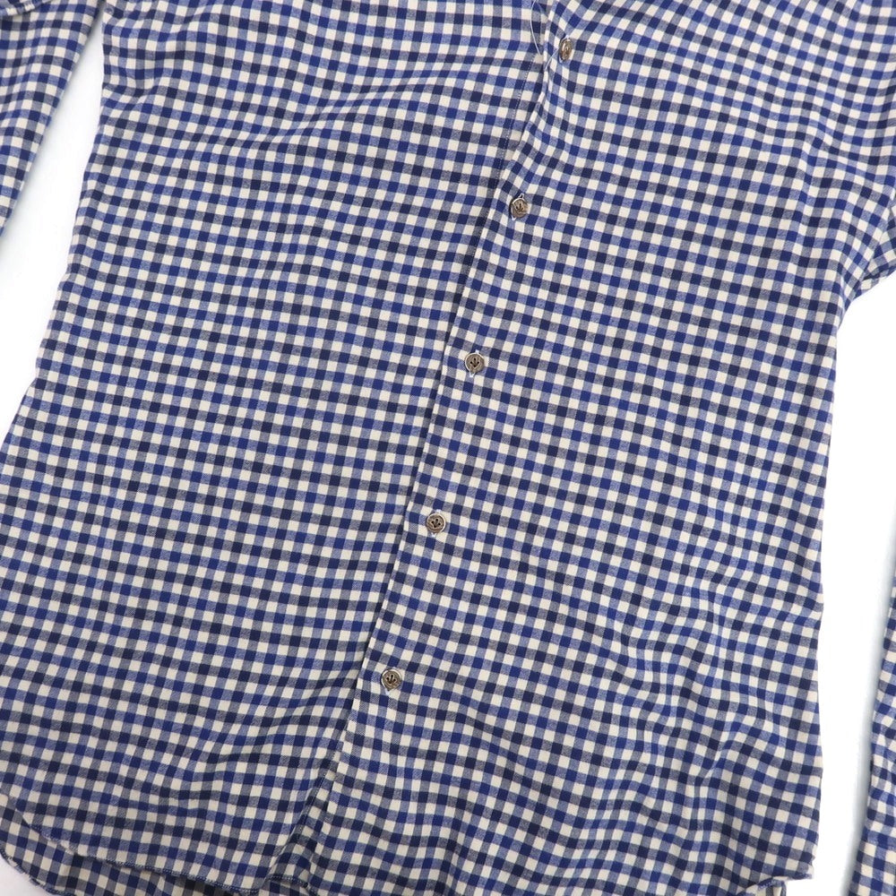 【中古】バルバ ダンディライフ BARBA DANDY LIFE コットン チェック ワイドカラー カジュアルシャツ ブルーxネイビー【 40 】【 状態ランクC 】【 メンズ 】