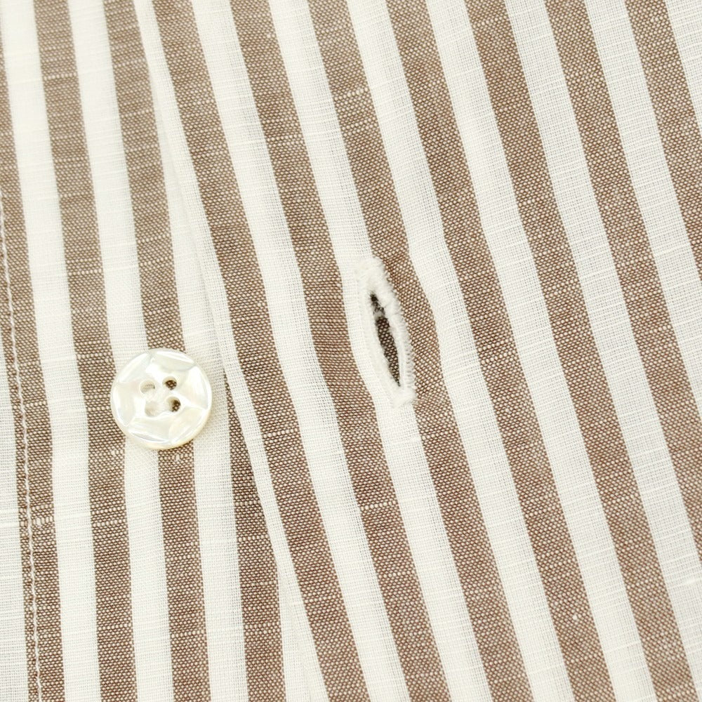 【中古】バルバ ダンディライフ BARBA DANDY LIFE コットンリネン ストライプ ワイドカラー カジュアルシャツ ブラウンxホワイト【サイズ40】【 状態ランクC 】【 メンズ 】