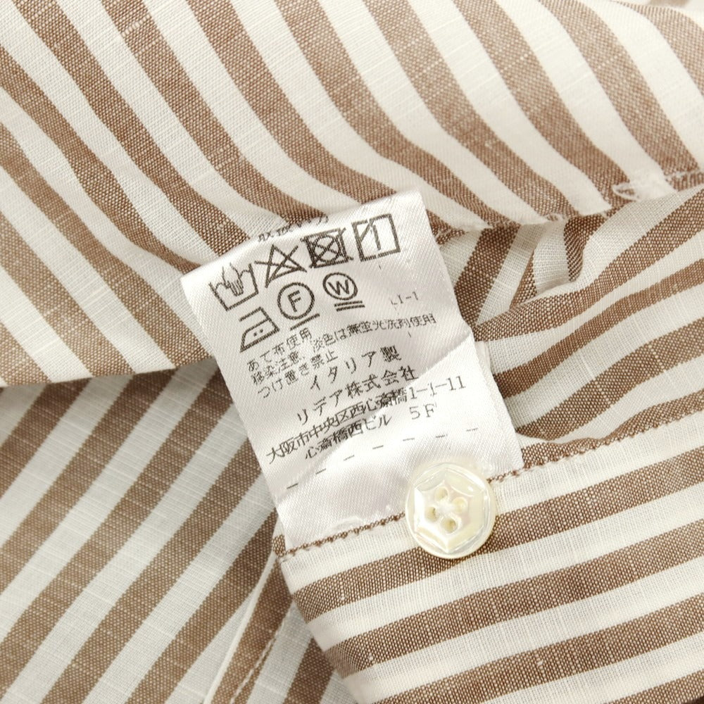 【中古】バルバ ダンディライフ BARBA DANDY LIFE コットンリネン ストライプ ワイドカラー カジュアルシャツ ブラウンxホワイト【サイズ40】【 状態ランクC 】【 メンズ 】