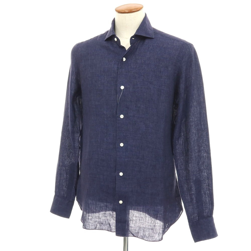 【中古】バルバ ダンディライフ BARBA DANDY LIFE リネン ワイドカラー カジュアルシャツ ネイビー【サイズ40】【 状態ランクB 】【 メンズ 】