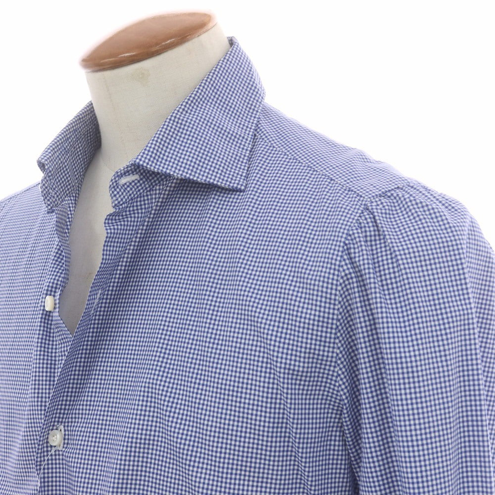 【中古】フィナモレ Finamore コットン ギンガムチェック セミワイドカラー ドレスシャツ ブルーxホワイト【 40 】【 状態ランクC 】【 メンズ 】