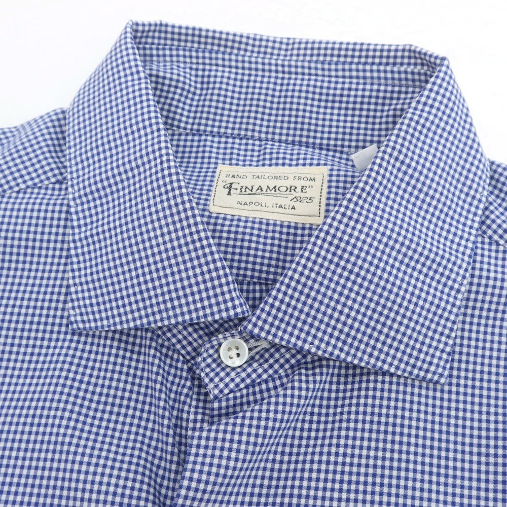 【中古】フィナモレ Finamore コットン ギンガムチェック セミワイドカラー ドレスシャツ ブルーxホワイト【 40 】【 状態ランクC 】【 メンズ 】