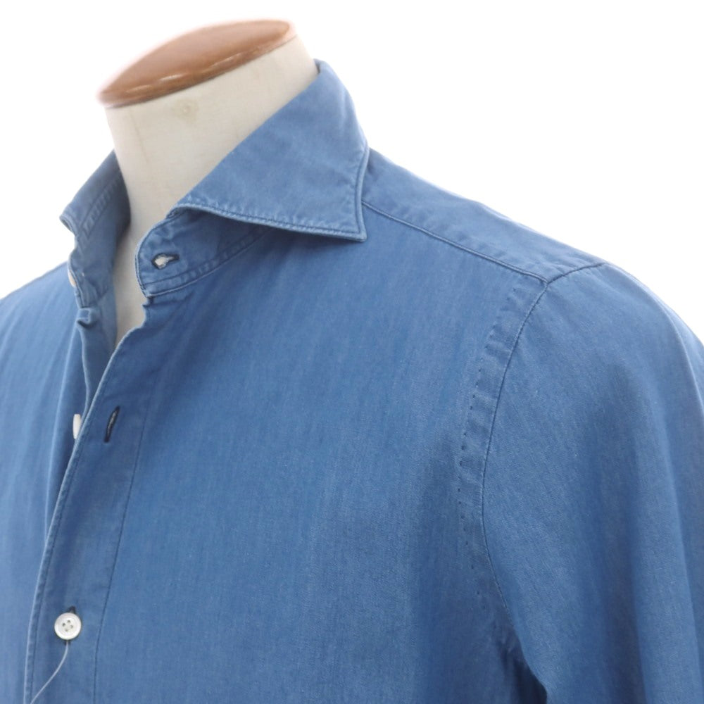 【中古】フィナモレ Finamore コットン ダンガリー ホリゾンタルカラー カジュアルシャツ ブルー【 40 】【 状態ランクC 】【 メンズ 】