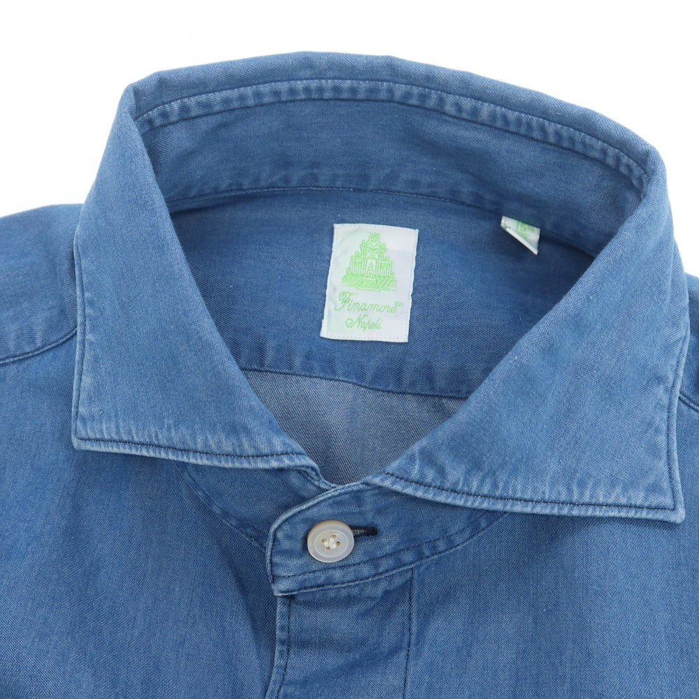 【中古】フィナモレ Finamore コットン ダンガリー ホリゾンタルカラー カジュアルシャツ ブルー【 40 】【 状態ランクC 】【 メンズ 】