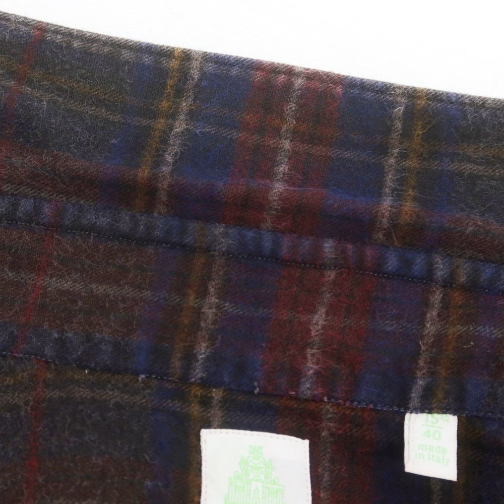 【中古】フィナモレ Finamore コットン チェック ホリゾンタルカラー カジュアルシャツ ダークブラウンxネイビー【 40 】【 状態ランクB 】【 メンズ 】