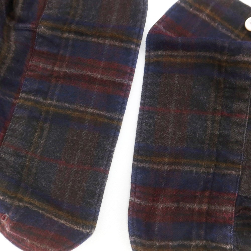 【中古】フィナモレ Finamore コットン チェック ホリゾンタルカラー カジュアルシャツ ダークブラウンxネイビー【 40 】【 状態ランクB 】【 メンズ 】