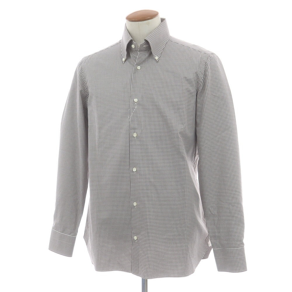 【中古】ルイジ ボレッリ Luigi Borrelli コットン チェック ボタンダウン カジュアルシャツ ブラウンxホワイト【 40 】【 状態ランクC 】【 メンズ 】