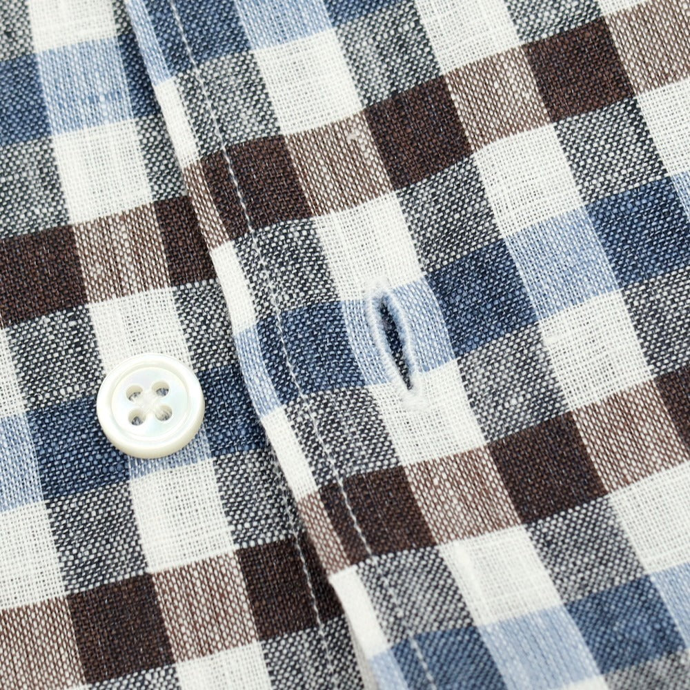 【中古】トゥモローランド TOMORROWLAND リネン チェック レギュラーカラー カジュアルシャツ ホワイトxブラウン【サイズM】【 状態ランクB 】【 メンズ 】