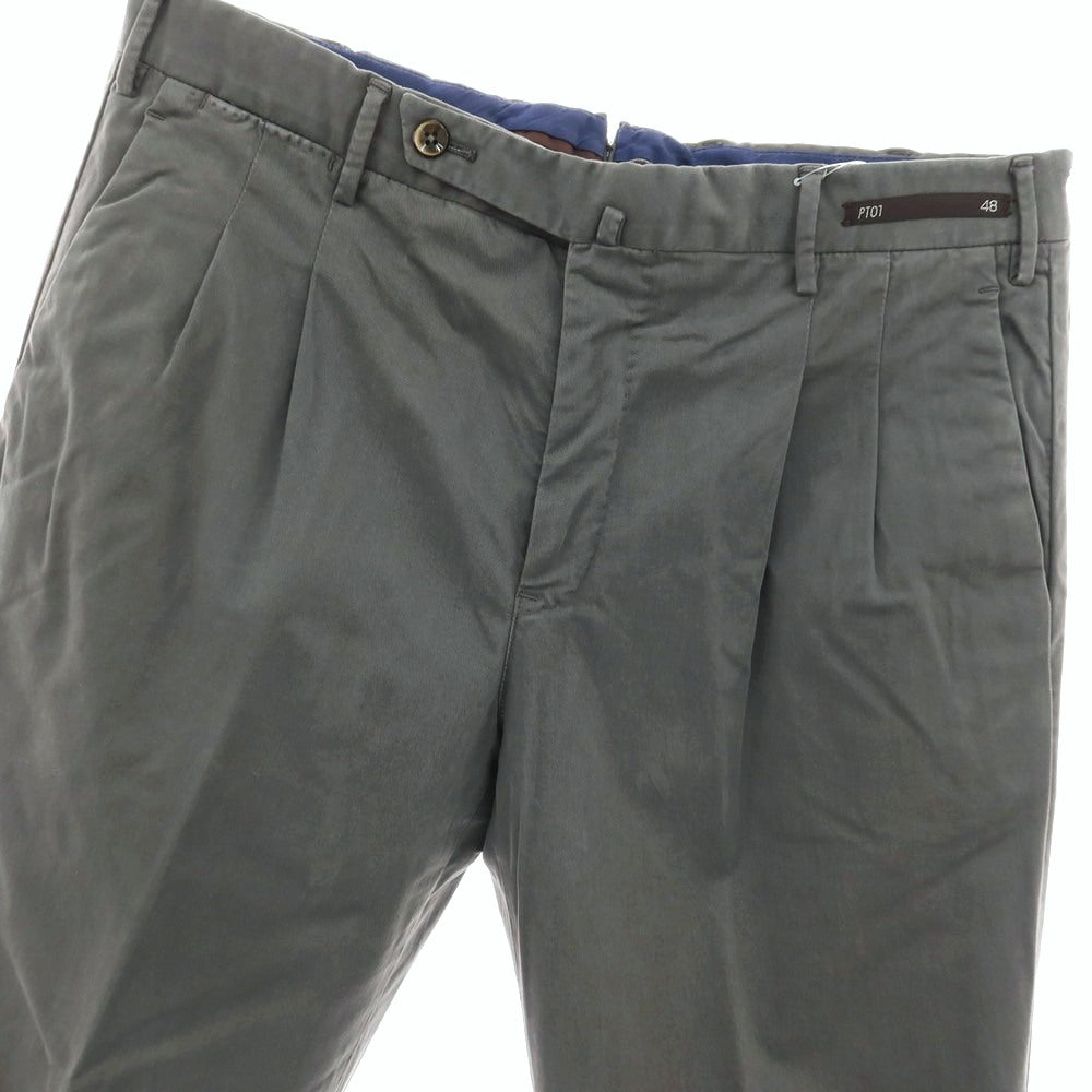 【中古】ピーティーゼロウーノ PT01 ストレッチ リヨセルコットン カジュアルスラックスパンツ グレー【サイズ48】【 状態ランクC 】【 メンズ 】
