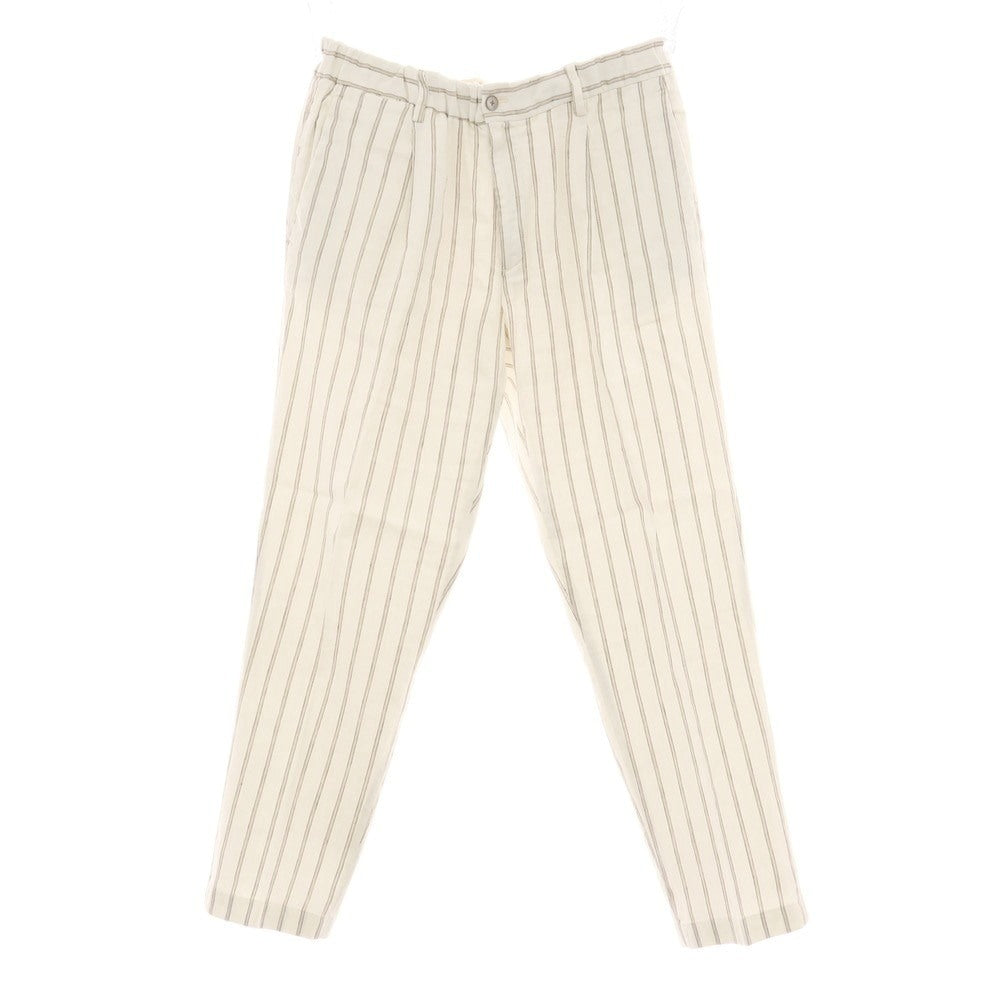 【中古】ブリリア1949 BRIGLIA 1949 ストレッチ リネンコットン イージースラックスパンツ ホワイトxベージュ【サイズ48】【 状態ランクB 】【 メンズ 】