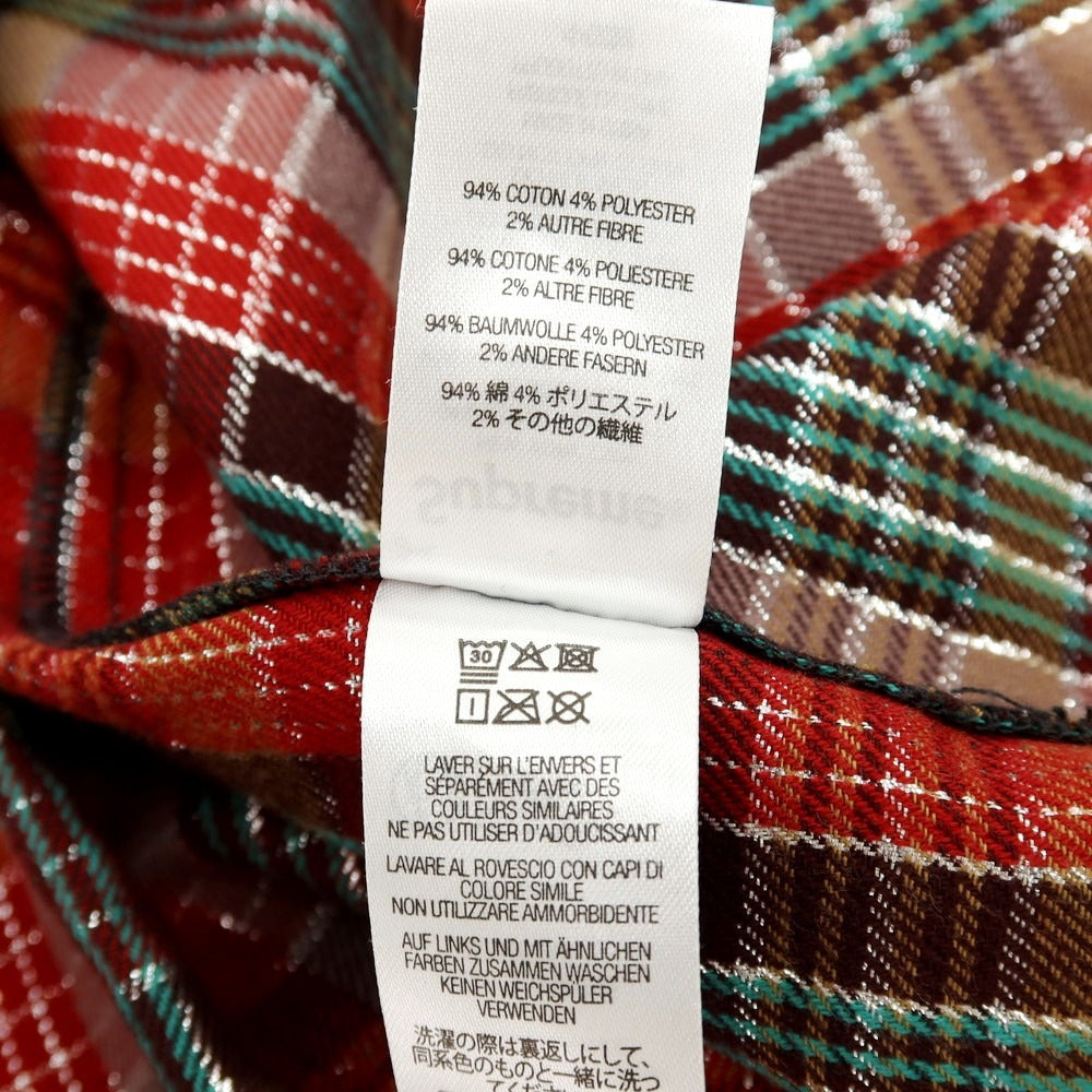 【中古】シュプリーム Supreme 2023年春夏 Metallic Plaid S/S Shirt コットンポリエステル チェック 半袖シャツ レッドxブラウン【サイズS】【 状態ランクB 】【 メンズ 】