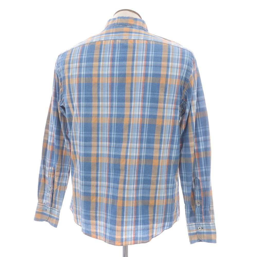 【中古】ジャンネット giannetto コットン チェック ボタンダウン カジュアルシャツ ブルーxオレンジ【 44 】【 状態ランクB 】【 メンズ 】