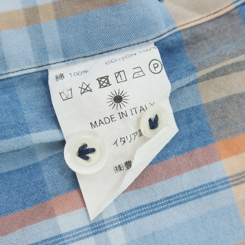 【中古】ジャンネット giannetto コットン チェック ボタンダウン カジュアルシャツ ブルーxオレンジ【 44 】【 状態ランクB 】【 メンズ 】