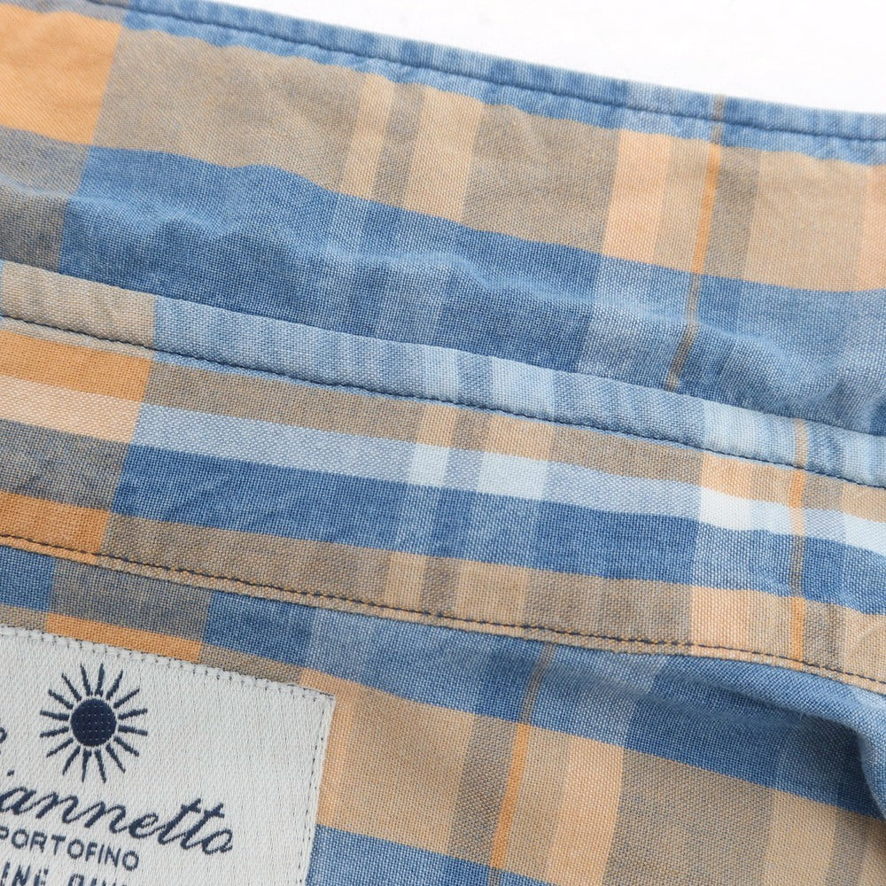 【中古】ジャンネット giannetto コットン チェック ボタンダウン カジュアルシャツ ブルーxオレンジ【 44 】【 状態ランクB 】【 メンズ 】