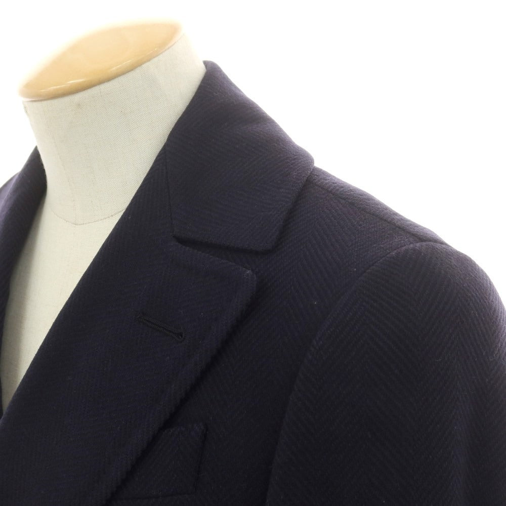 【中古】サルトリアパルマ Sartoria Parma BEAMS F別注 ウール ヘリンボーン織り ダブルブレストコート ネイビー【 44 】【 状態ランクB 】【 メンズ 】