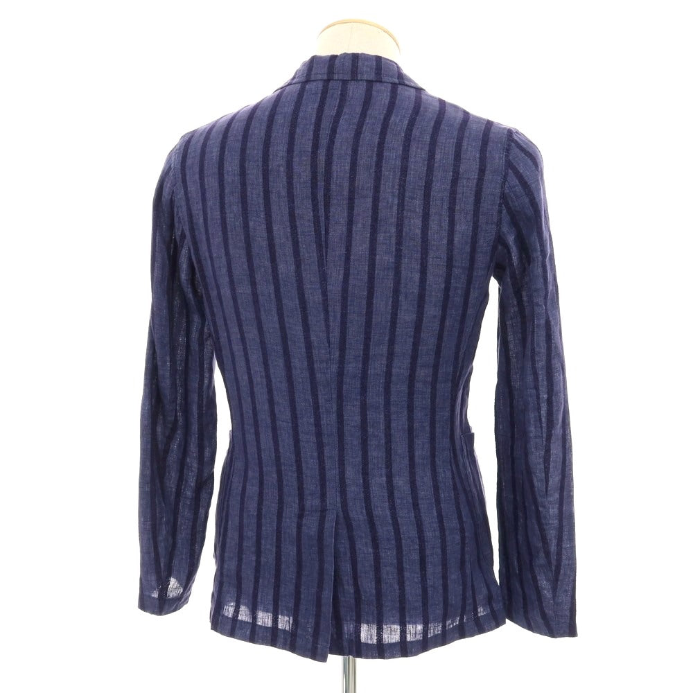 【中古】ジャンネット giannetto コットンリネン ストライプ 2B カジュアルジャケット ネイビー【 42 】【 状態ランクB 】【 メンズ 】