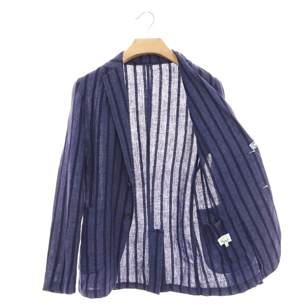 【中古】ジャンネット giannetto コットンリネン ストライプ 2B カジュアルジャケット ネイビー【 42 】【 状態ランクB 】【 メンズ 】